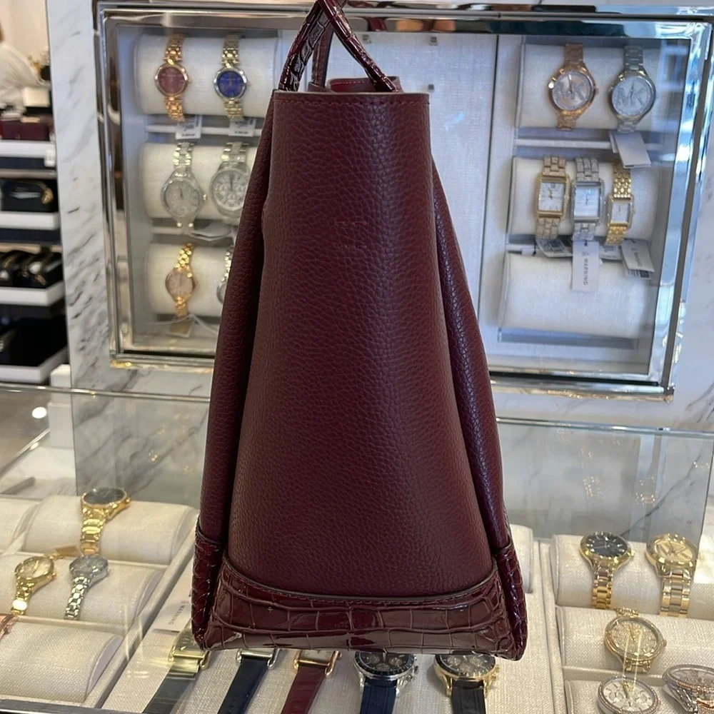 MICHAEL KORS Reed Lg Leather Belted Satchel Shoulder Handbag  Oxblood Crocodile